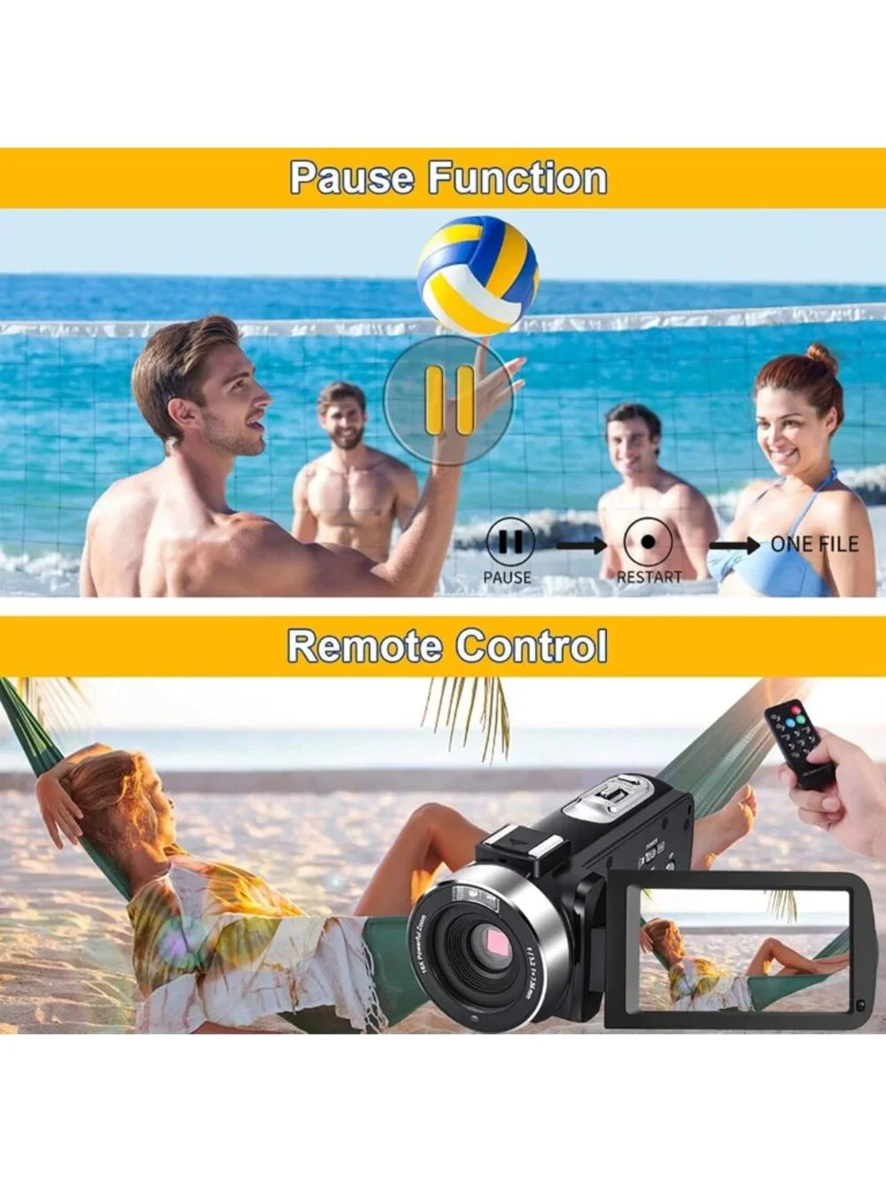 Full HD 1080P Video Camera Camcorder with Night Vision, 16X Zoom & Remote